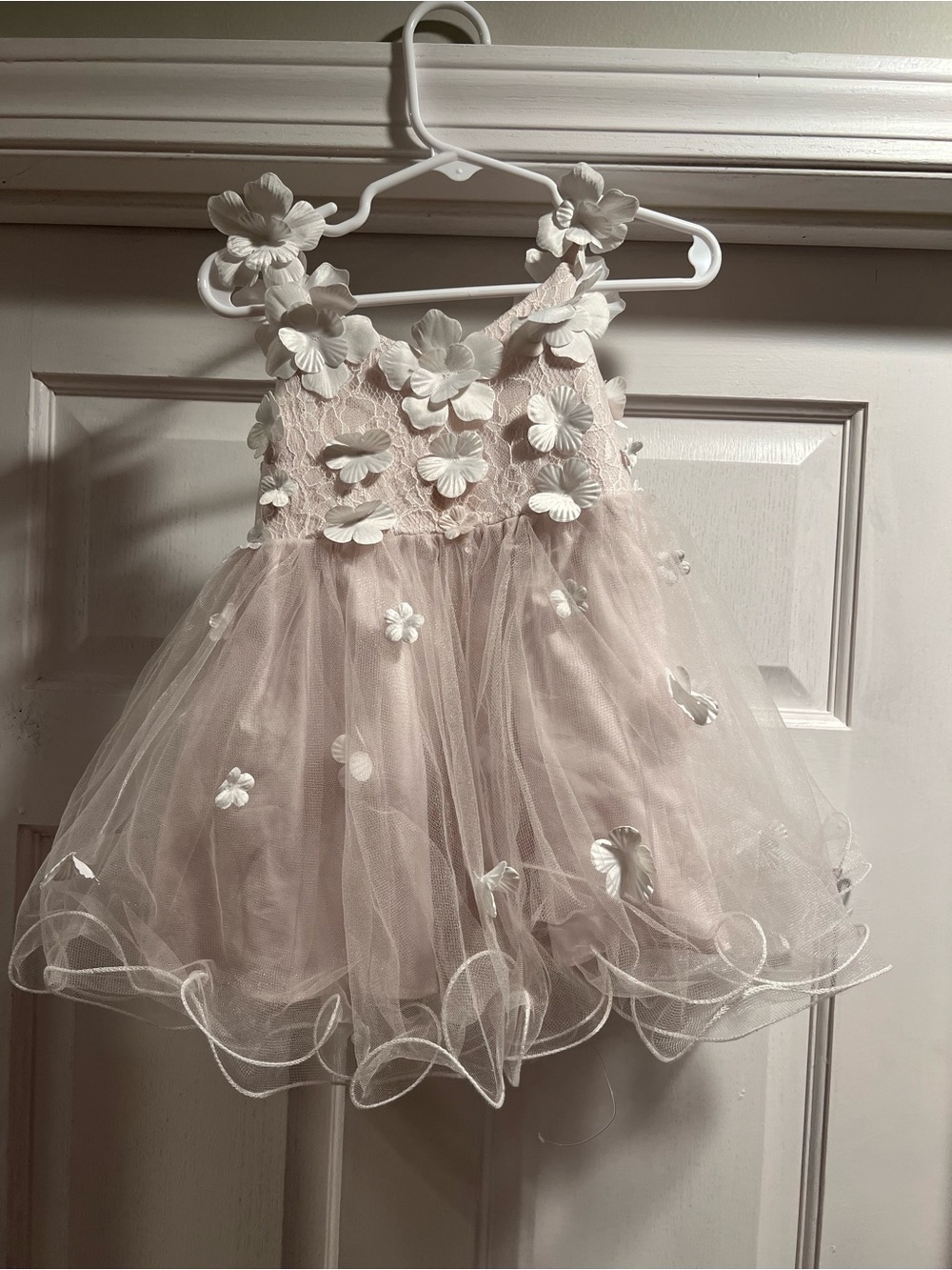 Azazie Blush Pink Floral Appliqué Tulle Flower Girl Dress